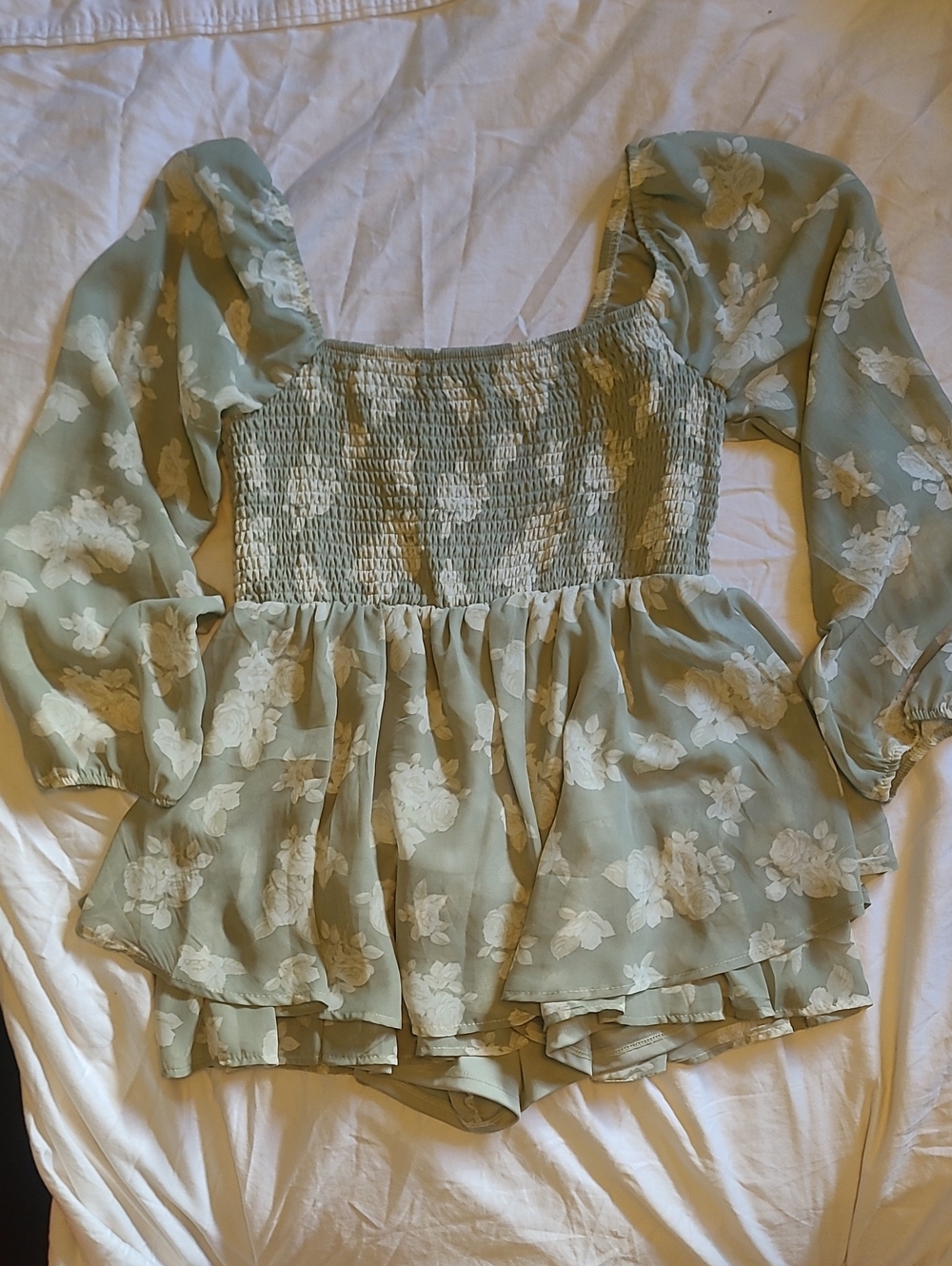 Justify Sage Floral Smocked Peplum Junper